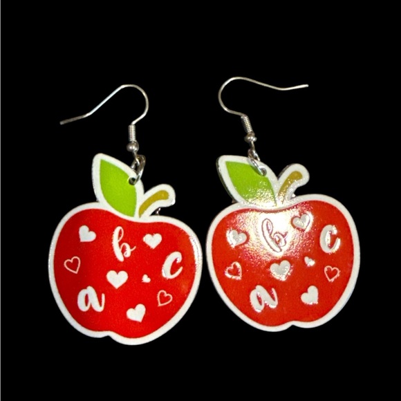 Jewelry - 3/$20 Red Apple Pierced Earrings with Alphabet Design
